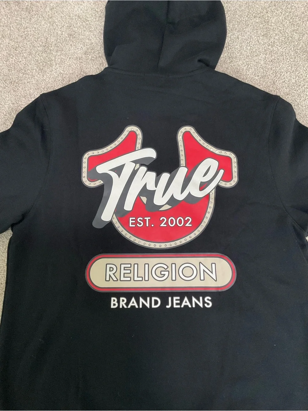 True Religion Black Zip-Up Hoodie with Red Logo Mens M